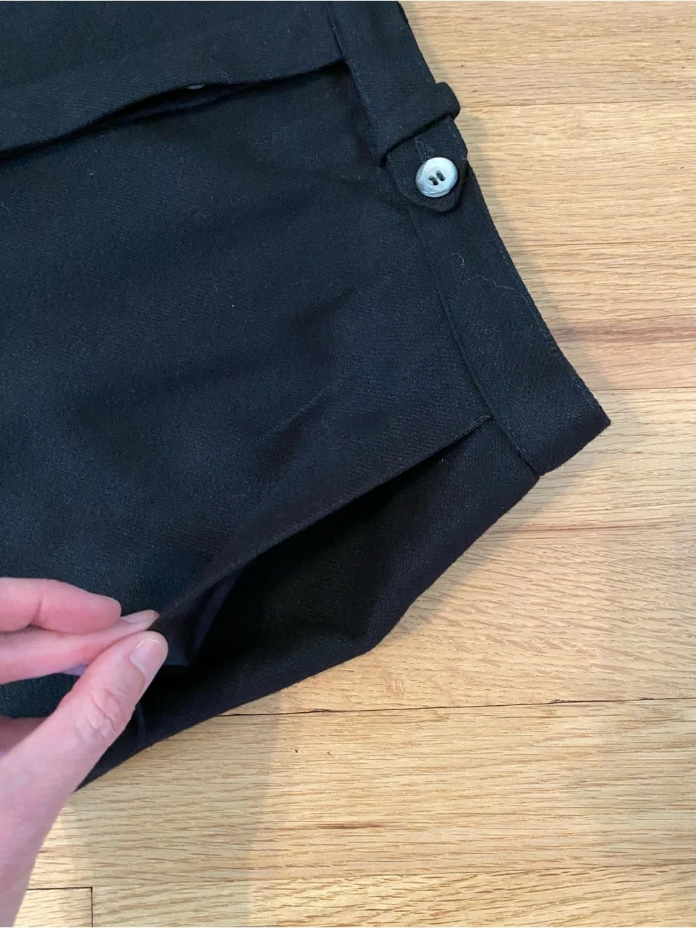 Vintage Evan-Picone Black Wool Blend Button Front Midi Skirt ILGWU